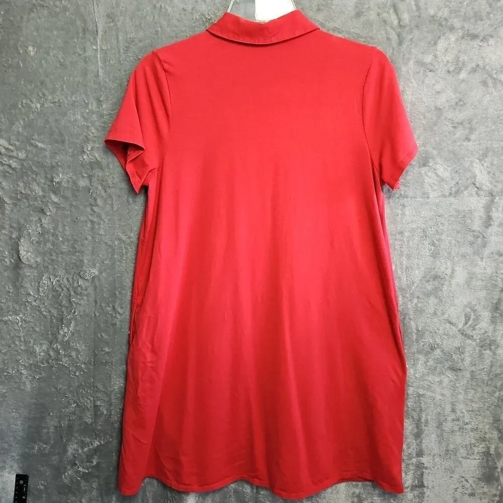 J. Jill Red Polo Shirt Dress w/ Pockets Pima Cotton Size MP (Medium Petite) - Picture 10 of 12